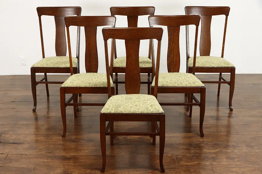 Main image of Set of 6 Craftsman Oak Antique Farmhouse Dining Chairs, Murphey 1916