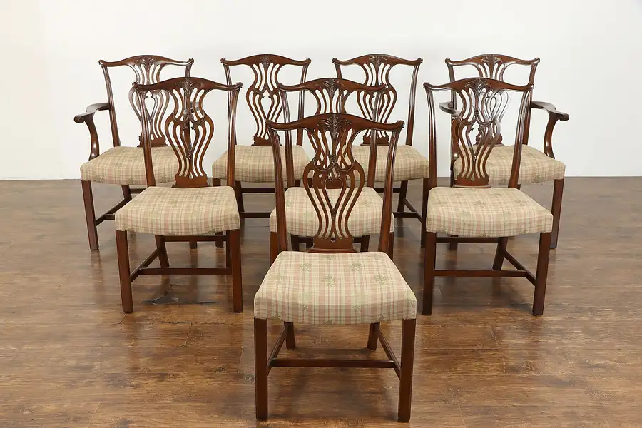 Main image of Set of 8 Vintage Mahogany Georgian Chippendale Mahogany Dining Chairs