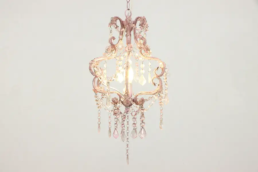 Main image of Petite Pink or Rose Beaded Faux Crystal Chandelier, Adjustable Chain