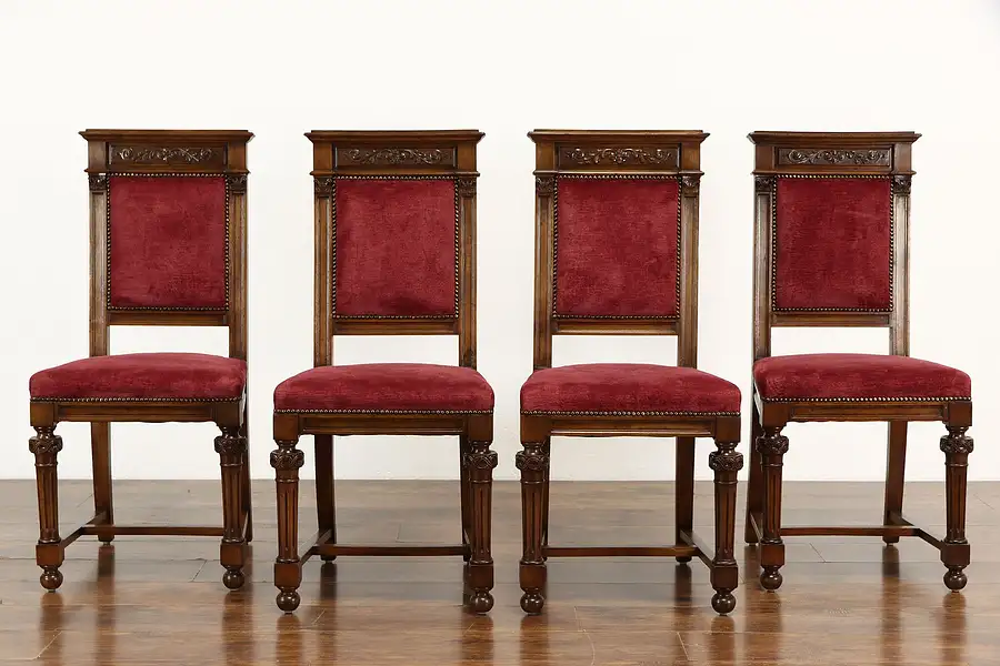Main image of Set of 4 Italian Carved Walnut Antique Dining or Game Table Chairs