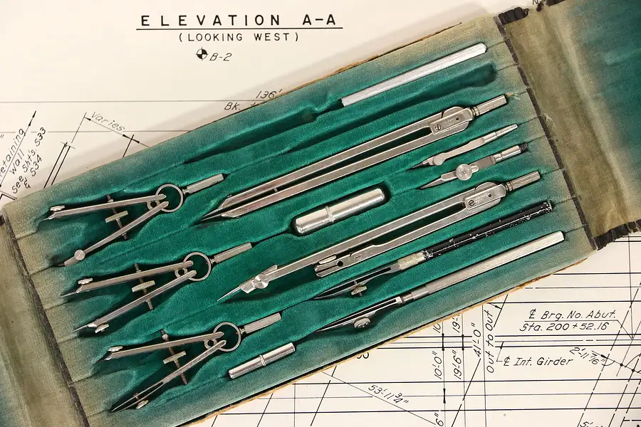 Main image of Knope Germany Signed Engineer Drawing or Mechanical Drafting Set