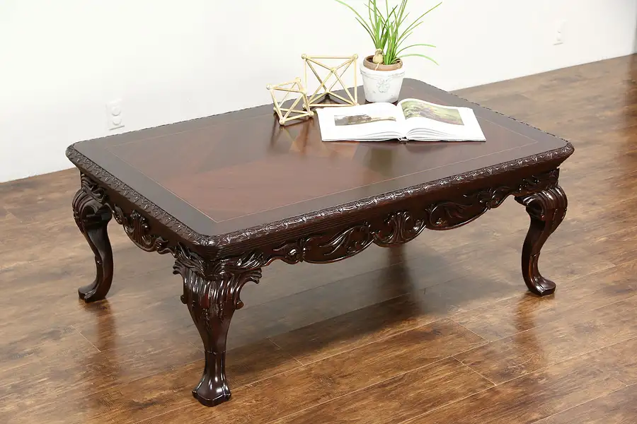 Main image of Hand Carved Mahogany Vintage Coffee or Cocktail Table