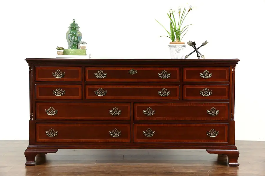 Main image of Wellington Hall Signed Vintage Mahogany Banded Dresser or Chest
