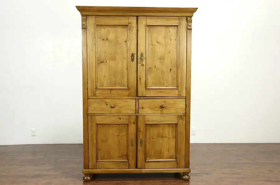Main image of Country Pine Antique Linen Cabinet, Pantry Cupboard or Entertainment Armoire