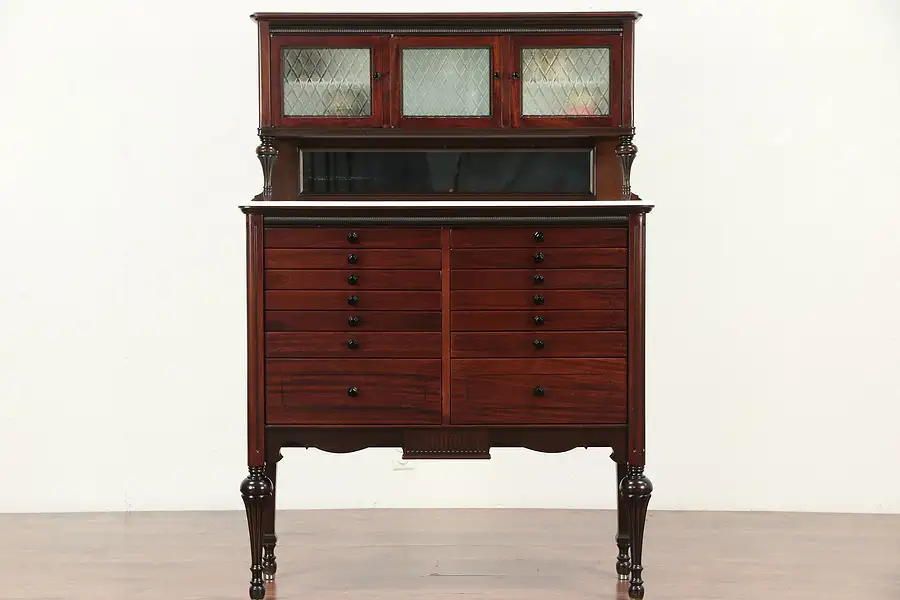 Main image of Dental, Jewelry, Collector Cabinet, Mahogany 1915 Dentist Antique, Signed
