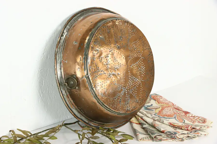 Main image of Hand Hammered Vintage Farmhouse Solid Copper Colander or Strainer