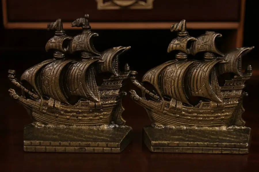 Main image of Pair Clipper Sailing Ship Antique 1915 Bookends