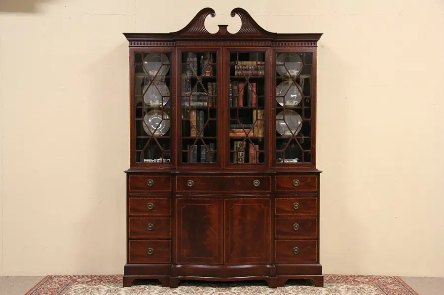 Main image of Beacon Hill Georgian Breakfront Bookcase China Cabinet, 1940's Vintage