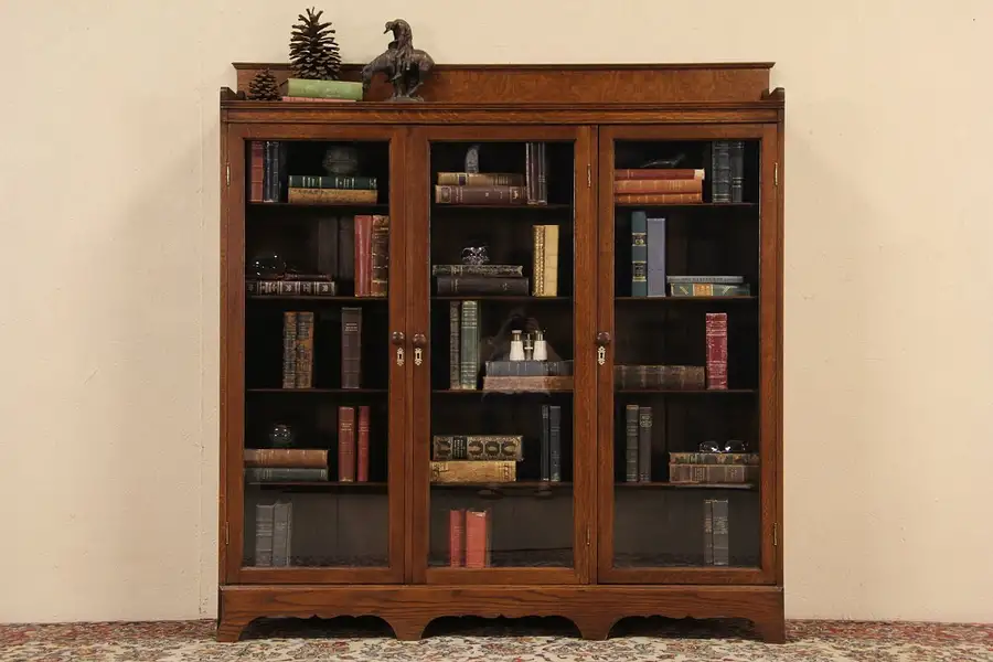Main image of Triple 1900 Antique Oak Bookcase, 3 Glass Doors