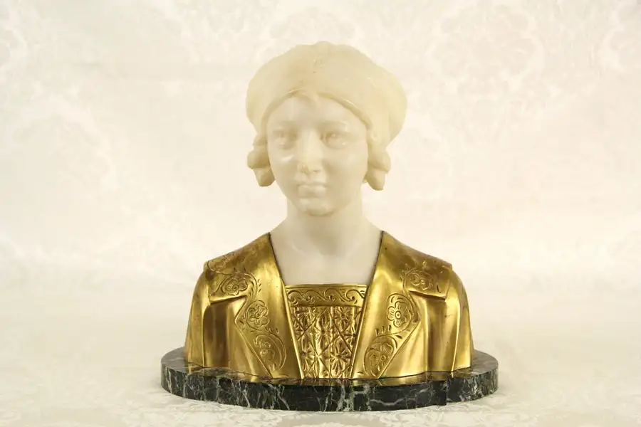 Main image of Bust of a Young Woman, Signed Castellucci-Rossi, France, 1920 Marble & B