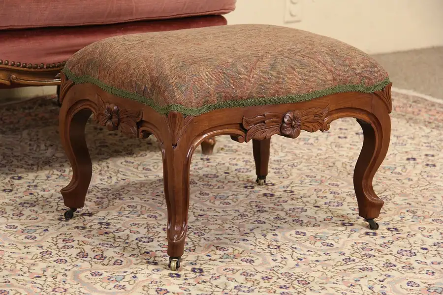 Main image of Victorian 1870 Antique Carved Walnut Foot Stool