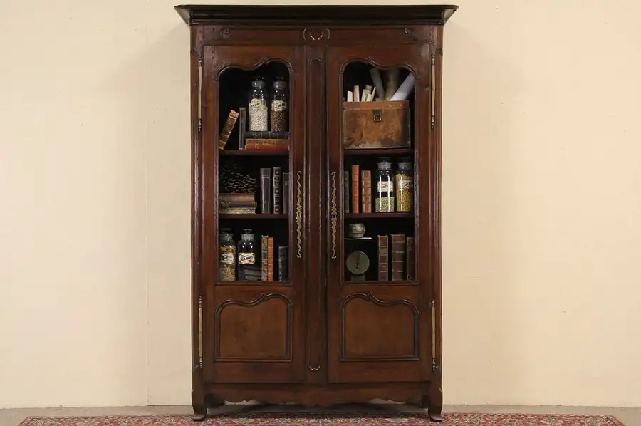 Main image of Country French Provincial 1780 Antique Oak Bookcase or China Display Cabinet