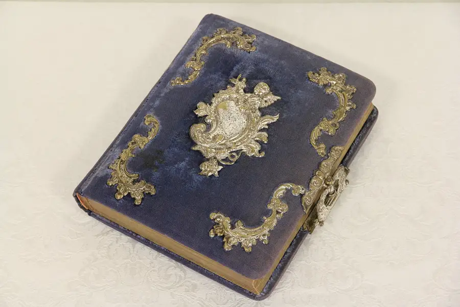 Main image of Victorian 1890's Antique Photo Album & Pictures, Velvet & Silver Mounts