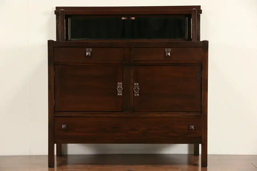 Main image of Arts & Crafts Mission Oak 1905 Sideboard, Server or Buffet, Beveled Mirror
