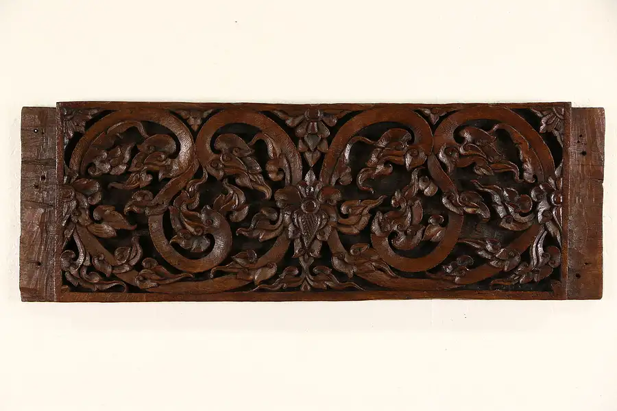 Main image of Thai Architectural Salvage Fragment, Antique Hand Carved Teak, 16" x 39"