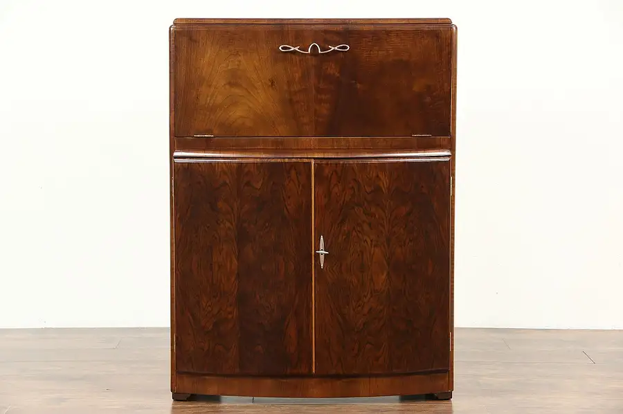Main image of Midcentury Modern 1960's Vintage English Bar Cabinet, Mirror Interior