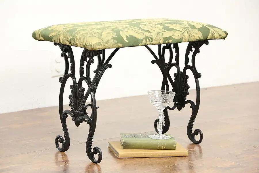 Main image of Cast Iron Filigree 1915 Antique Bench, New Upholstery