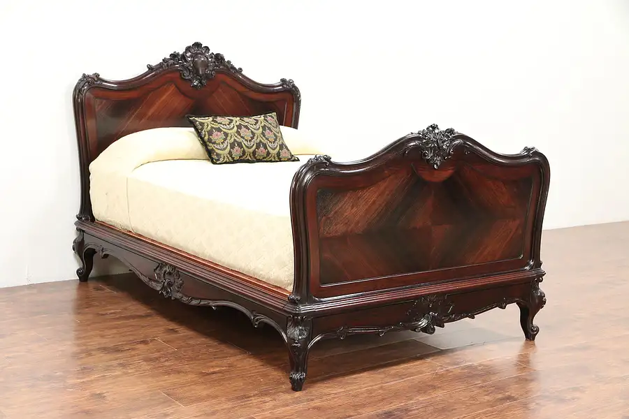 Main image of Rosewood Hand Carved Antique 1890 French Full Size Bed