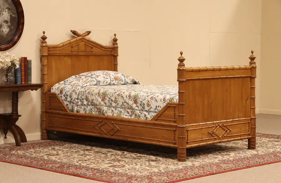 Main image of Victorian Faux Bamboo Twin Bed, Cherry & Pine