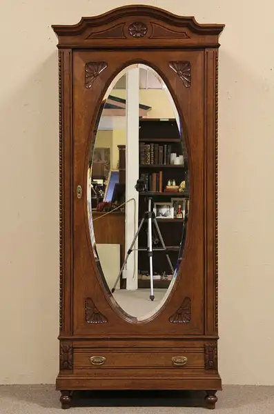 Main image of Oak Armoire, Beveled Oval Mirror Door