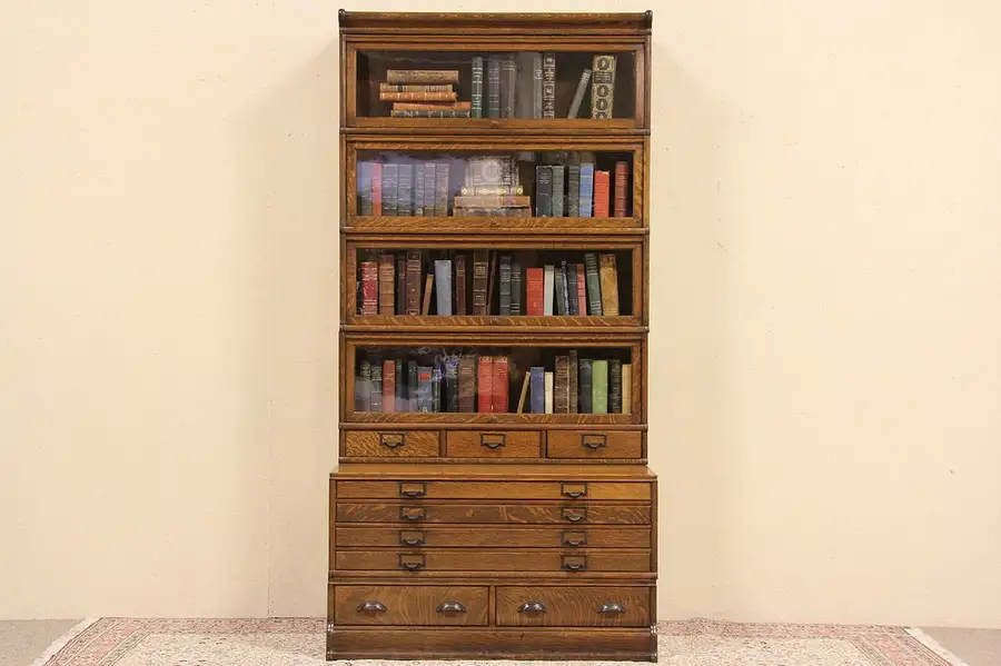 Main image of Globe Stacking 1900 Oak Antique Bookcase & File Cabinet