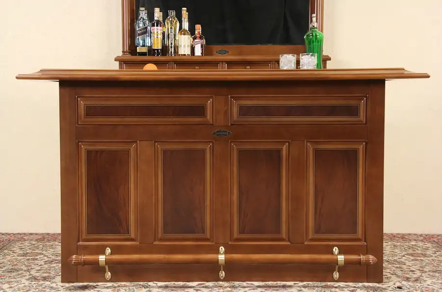 Main image of Brunswick Signed 6' 5" Paneled Cherry Front Bar with Footrail