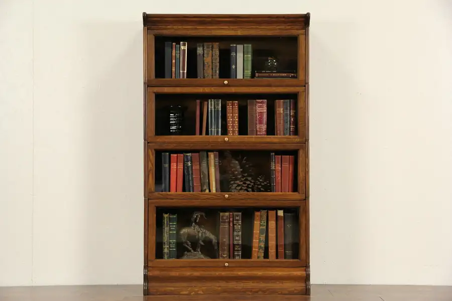 Main image of Oak 4 Stack 1900 Antique Lawyer Bookcase, Glass Doors