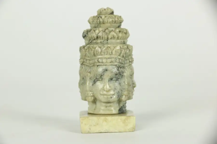 Main image of Cambodian Carved Marble 4 Face Sculpture