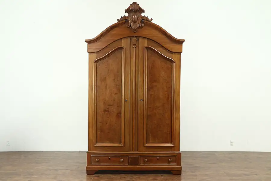 Main image of Victorian Antique 1860 Walnut Armoire, Closet or Wardrobe