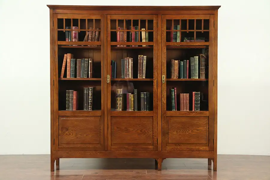 Main image of Arts & Crafts Triple Oak Antique Craftsman Bookcase, Austria
