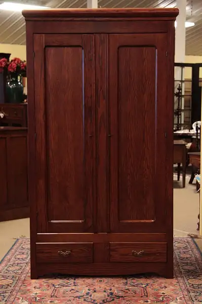 Main image of Oak 2 Door Antique Armoire or Wardrobe