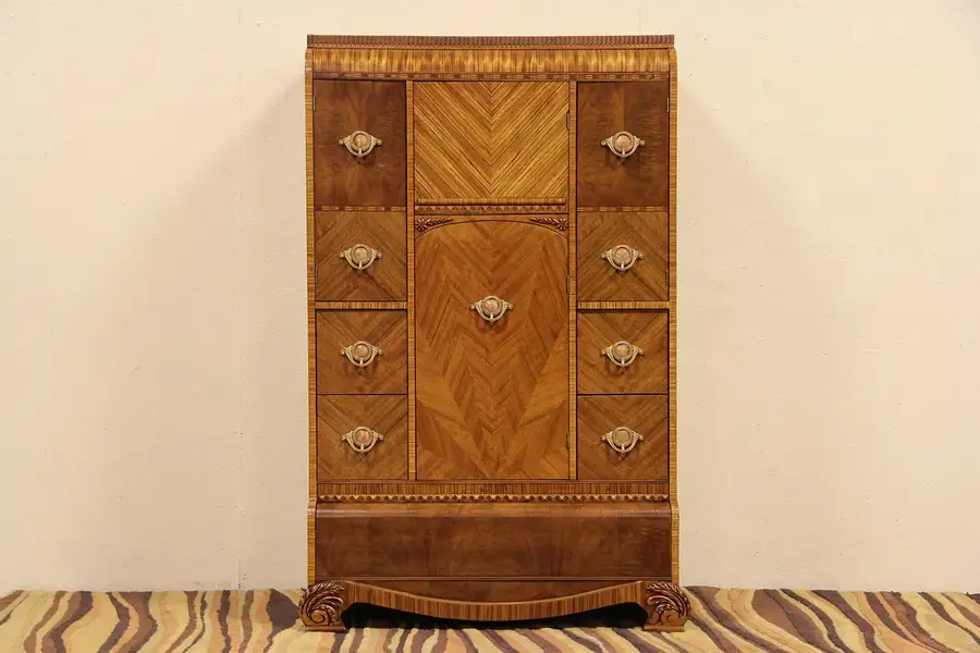 Main image of Art Deco Waterfall 1935 Antique Armoire or Chifferobe