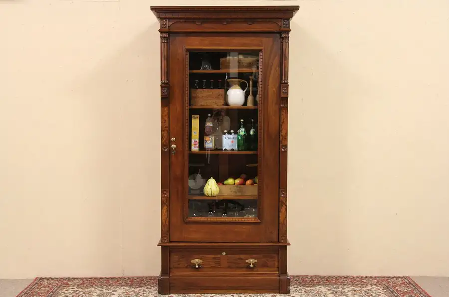 Main image of Victorian Eastlake Armoire, Bookcase or Display Cabinet