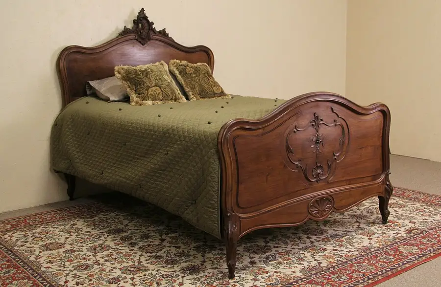 Main image of Country French Carved 1900 Antique Full Size Bed