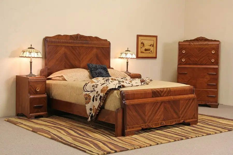 Main image of Art Deco 1935 Waterfall Queen Size 4 Pc. Bedroom Set