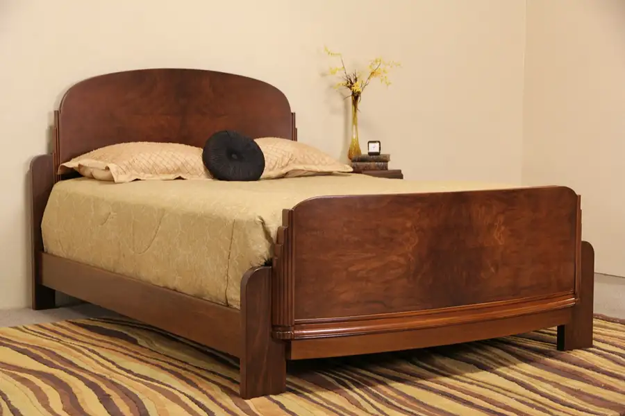 Main image of Art Deco 1930's Vintage Walnut Burl Queen Size Bed