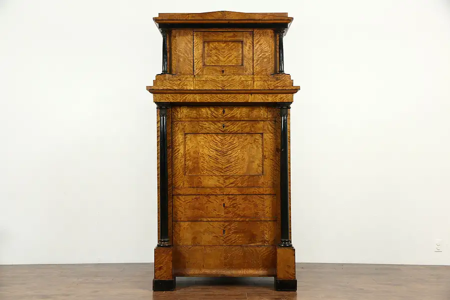 Main image of Biedermeier Austrian Antique Armoire Wardrobe, Curly Birch, Secret Compartment