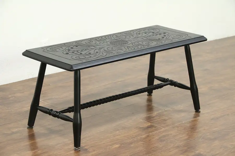 Main image of Ebonized Carved Vintage Bench or Coffee Table