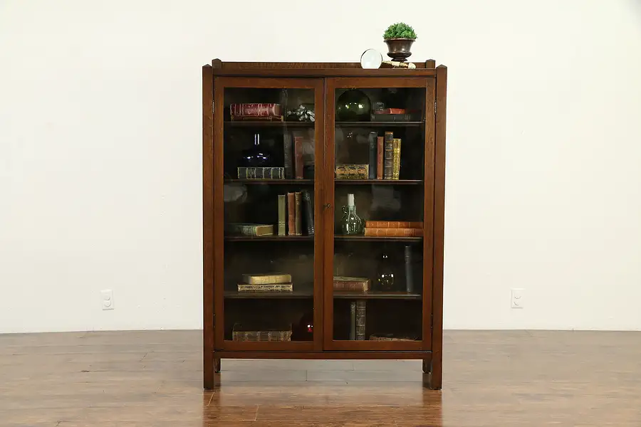 Main image of Art & Crafts Mission Oak Antique Craftsman Bookcase, Wavy Glass Doors