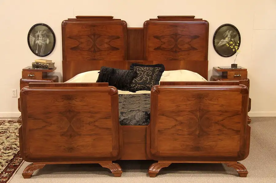 Main image of Art Deco Matched Burl King Size Bed
