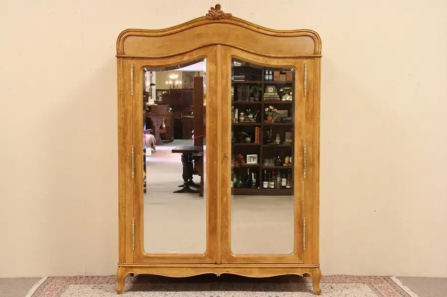Main image of Birdseye Curly Maple 1910 Armoire, Beveled Mirrors