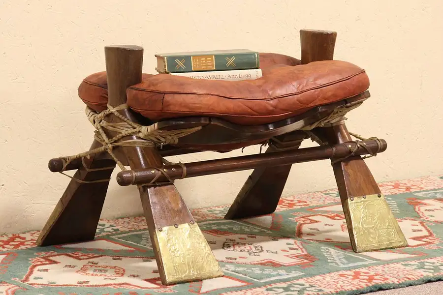 Main image of Leather Camel Saddle Leather Bench or Stool