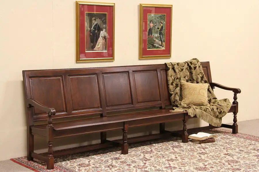 Main image of Carved 1910 Antique 10' Milwaukee Courthouse Bench
