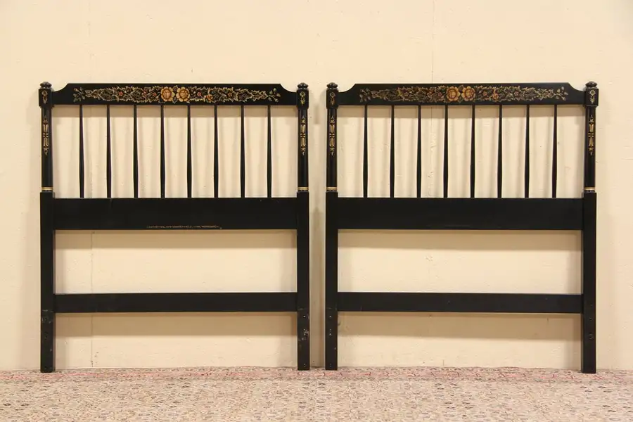 Main image of Pair of Stencilled Connecticut Hitchcock Twin Bed Headboards