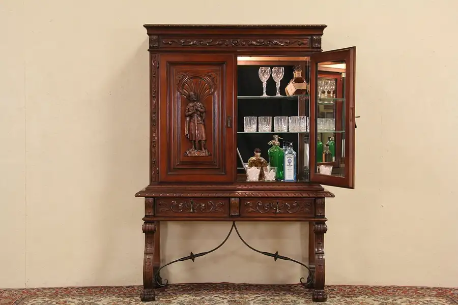 Main image of Spanish Colonial Knight Carved Bar Cabinet