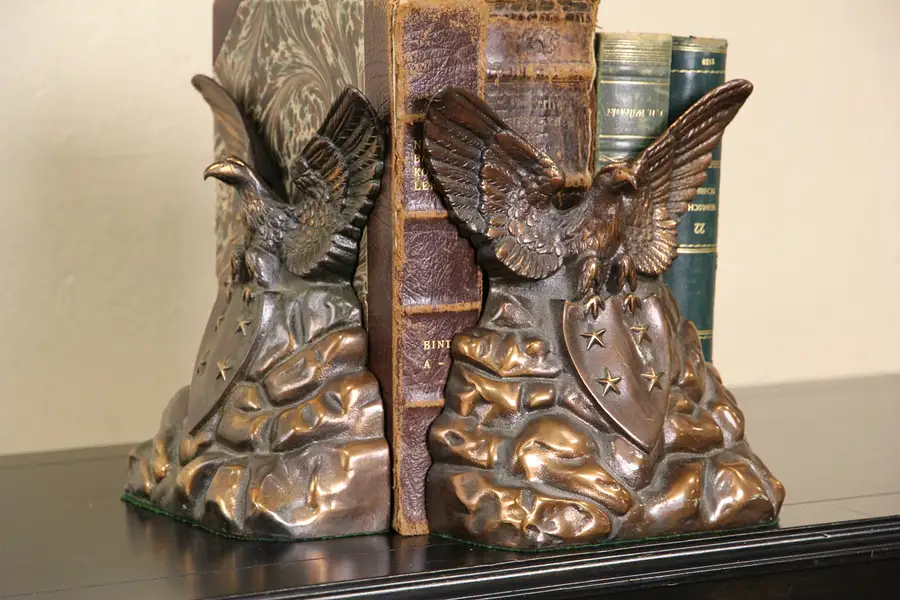 Main image of Pair of Bronze Eagle 1900 Antique Bookends