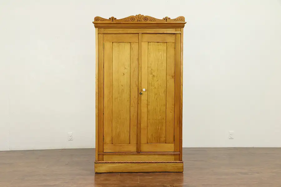 Main image of Victorian Eastlake Antique Child Size Armoire or Linen Cabinet