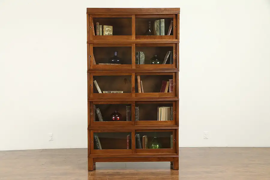 Main image of Stacking Antique 5 Section Bookcase, Sliding Doors, Ohio Prison Made
