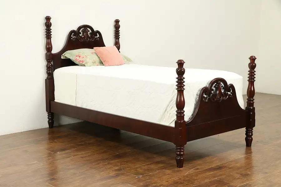 Main image of Twin Size Antique Carved Mahogany Pineapple Poster Bed