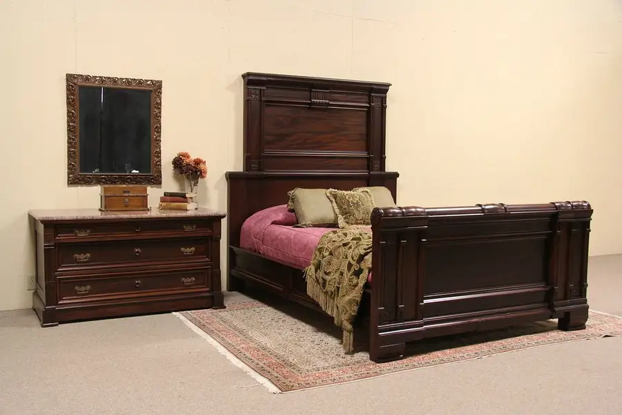 Main image of Mahogany Classical Queen Size 2 Pc. Bedroom Set, Marble Dresser